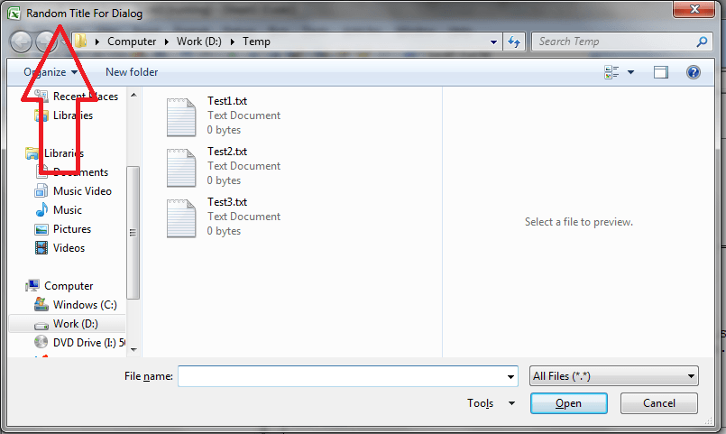 Excel VBA Open File Dialog, Custom Title
