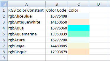 Excel, VBA, RGB Color Constants