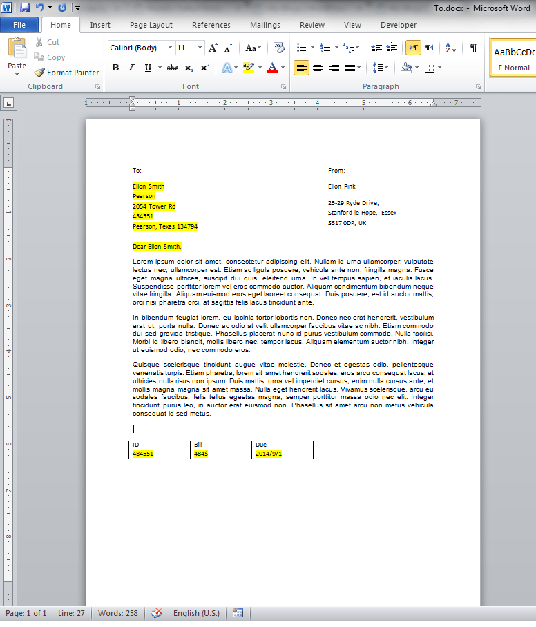 Mail Merge Example In MS Word