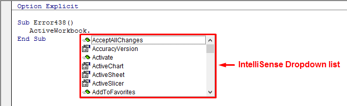 intellisense dropdown list