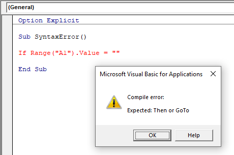 visual basic for applications syntax